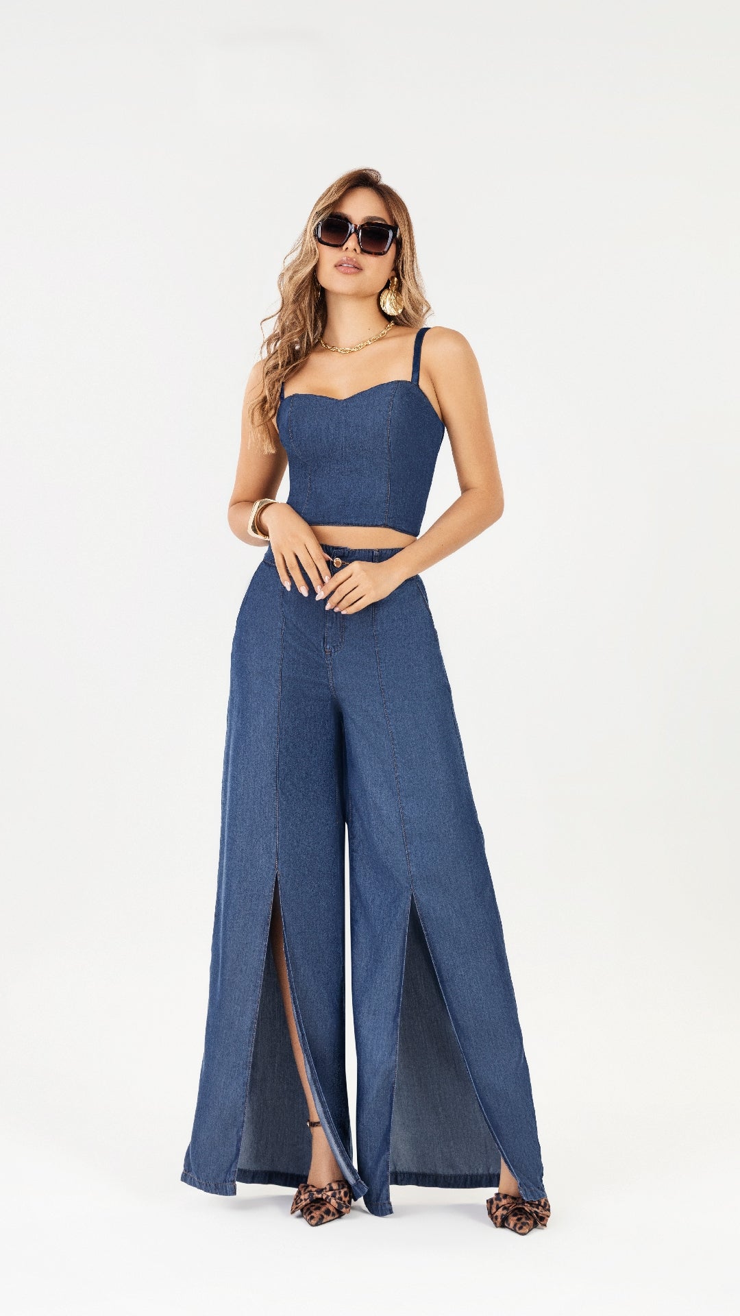 C004 Conjunto Denim Palazzo con Top Carisma