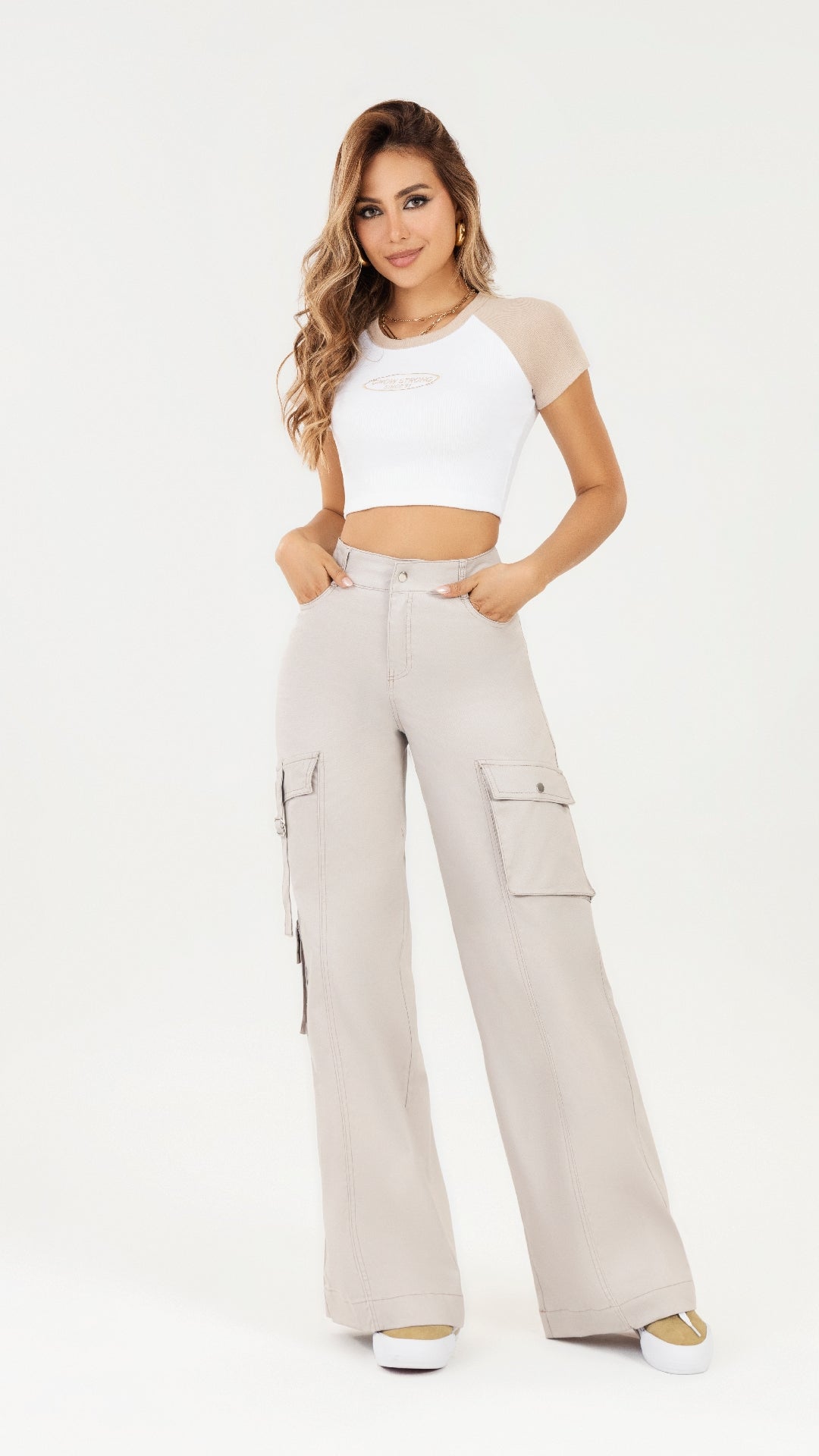 1449 Pantalón Cargo Carisma Wide Leg Beige